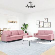 vidaXL 3-TLG. Sofagarnitur mit Kissen Rosa Samt, Sofa, Samtsofa, Sofa gepolstert, Relaxsofa, Wohnzimmermöbel, Polstersofa, Couch, Lounge Sofa - Pink - Übersicht 10