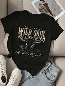 Oversized T-Shirts, Women's Letter T-Shirts, Funny T-Shirt, Commemorative T-Shirt, Limited Time Offer, Women's Pure Cotton Casual T-Shirt, Simple And Attractive Print, Short Sleeve Crew Neck T-Shirt, Fun Summer Urban Style, Surprise Gift For Family And Friends KUPX - 黑色 - 查看 2