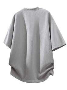 1pc Men's T-Shirt, Light Gray Textured Small V-Neck Henley Collar Short Sleeve T-Shirt, Knit Fabric Skin-Friendly Comfortable, No Pilling No Sweat, Minimalist Casual Business Casual Style Men's Top, Suitable For Daily Commute, Leisure Wear - Light Grey - View 7