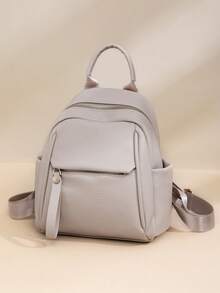 Women's Contrast Color Fashionable Backpack, Versatile Large Capacity Casual Outdoor Lightweight Travel Bag, College Student Schoolbag (Refer To Color Details) - Beige - View 4