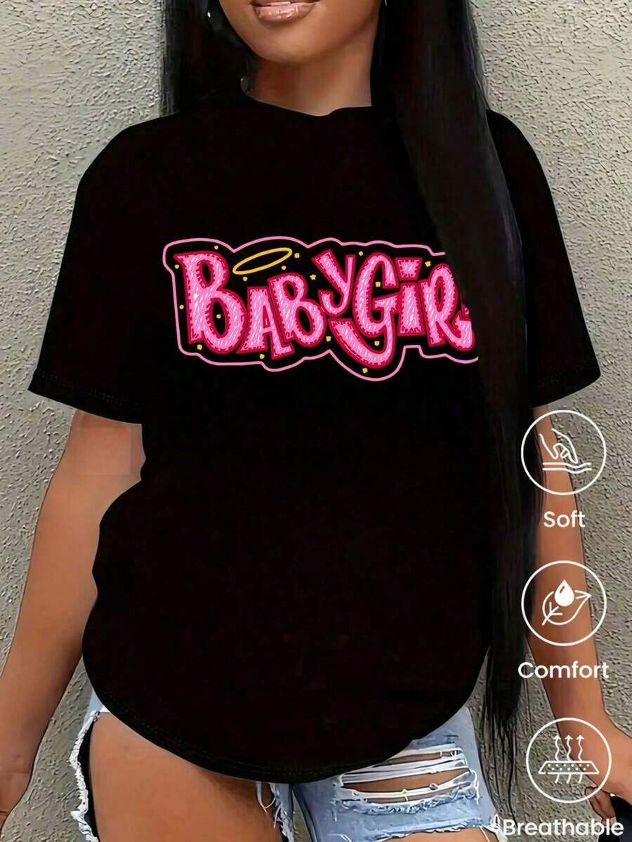 180g Made In Mexico, Spring/Summer 2026 Fashion Short Sleeve T-Shirt, Cartoon Print, Couple Style, Underwear/Outerwear, Casual Round Neck For Office, Unisex One Piece Top - 黑色 - 查看 1