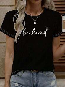 Soft 100% Cotton T-Shirt. Soft 100% Pure Cotton New Summer Style. Local Shipping - Women's Elegant Pure Cotton Casual Clothing. Women's Oversized T-Shirt With Simple Letter Print, Graphic Tees, Tops For Women. Machine Washable. A Gift For Family, Siblings, Friends, Parents, Or Teachers. Breathable Cotton T-Shirt, Goes With Everything. - 黑色 - 查看 1