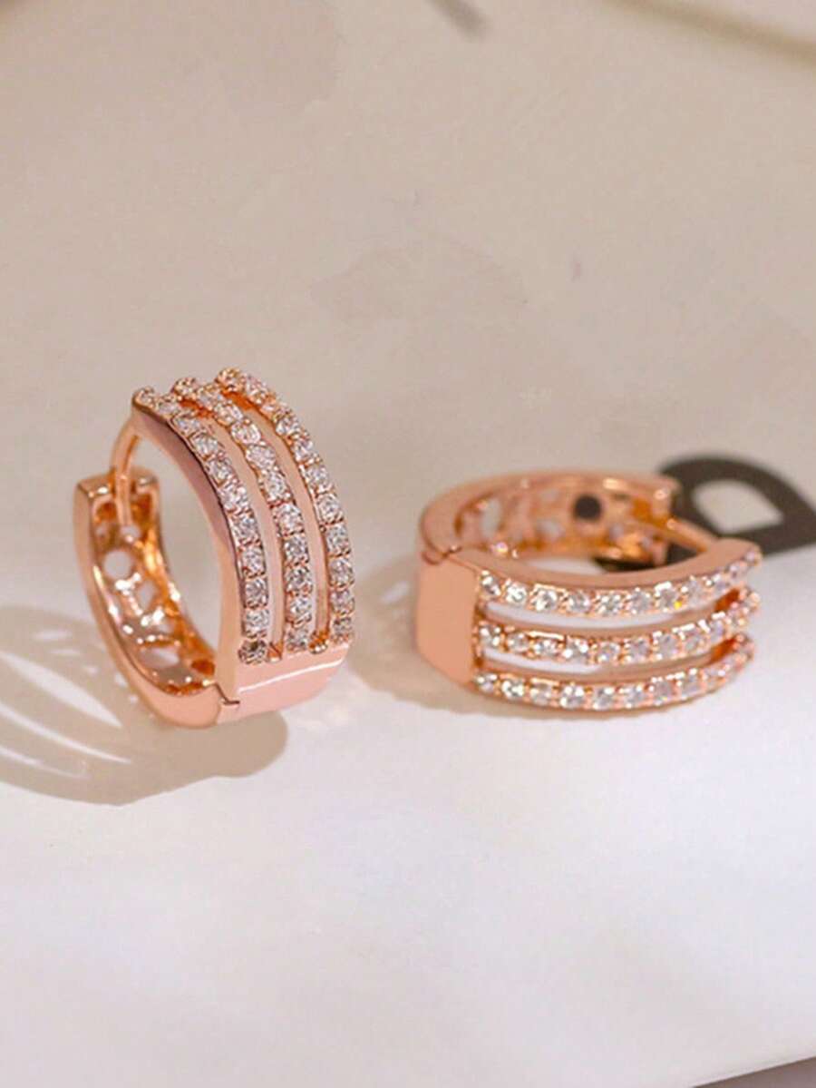 1 Pair Elegant Cubic Zirconia Earrings, Suitable For Women, Can Be Worn For Weddings, Engagements, Anniversaries, Parties, Valentine's Day And Other Occasions - 3# - View 1