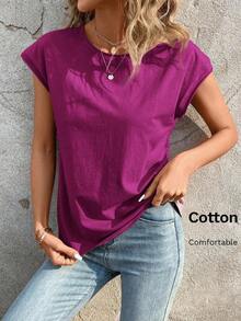 Camiseta casual de cuello redondo y mangas de murciélago - Rojo violeta - Ver 1