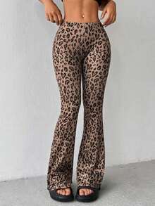 Pantalones acampanados informales con estampado de leopardo para mujer - Multicolor - Ver 1