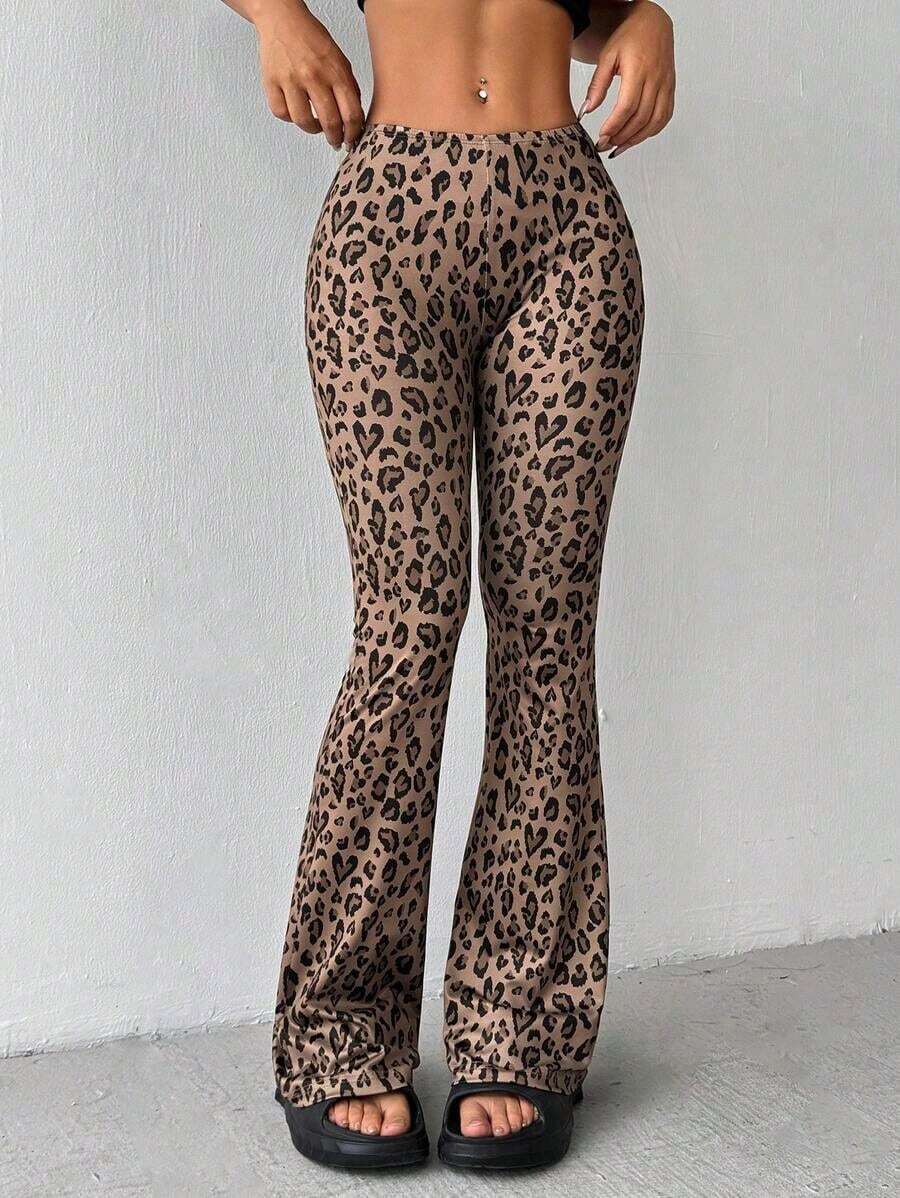 Pantalones acampanados informales con estampado de leopardo para mujer - Multicolor - Ver 1