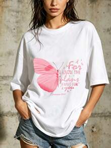 Women's Inspirational T-Shirt With Pink Butterfly Design | Gifts With Bible Verses For Family And Friends | Soft And Comfortable 180gsm T-Shirt, Suitable For Religious Gatherings And Corporate Events. N3LM - 白色 - 查看 6