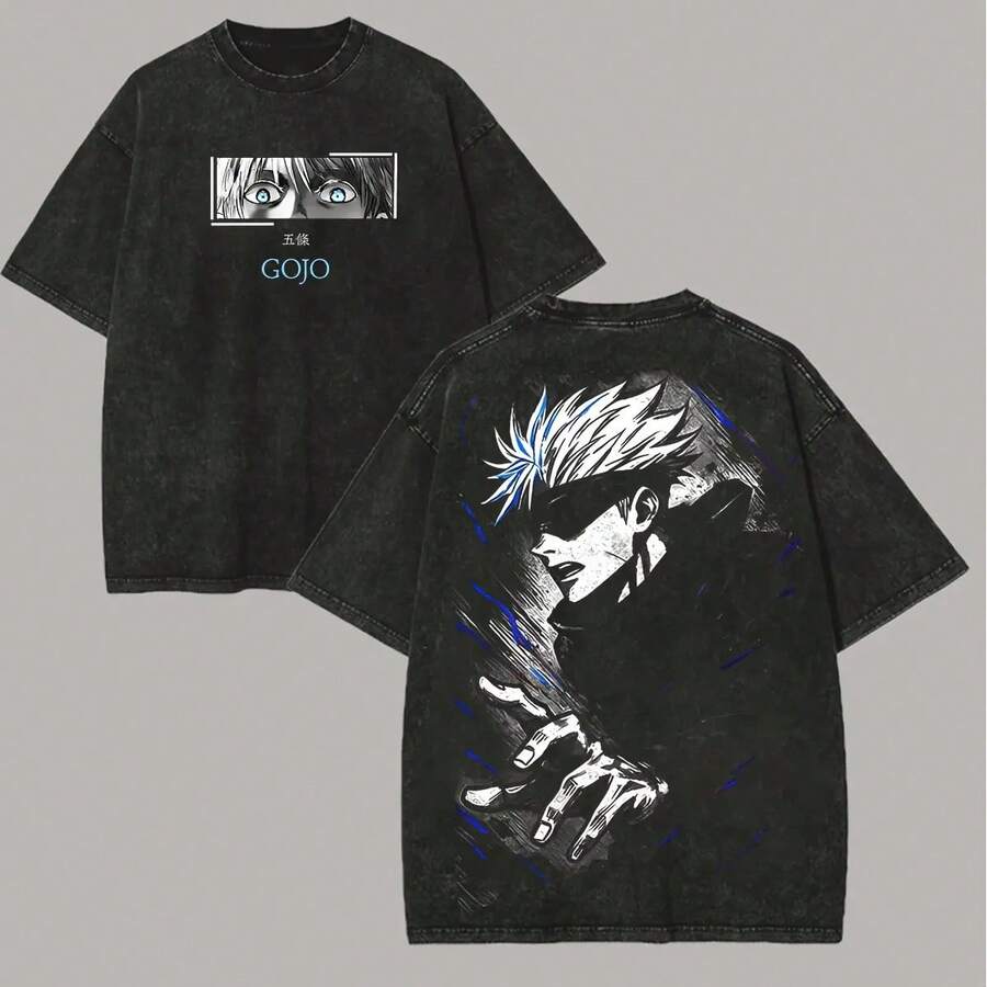 Unisex Washed T-Shirt With 3 YHTG Print - Hitam - View 1