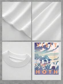 Frozen Landscape With Snowy Mountains And Mechanical Figures Walking Under A Colorful Sky That Conveys Adventure And Freedom. Comfortable And Modern Women's Short-Sleeved T-Shirt For Everyday Wear. - 白色 - 查看 4