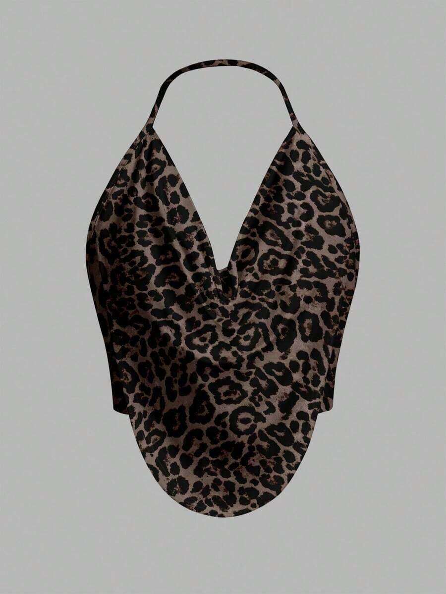 Top de cuello halter para fiesta sin espalda con fornteras drapeadas y diseño sólido - Multicolor 5 - Ver 1