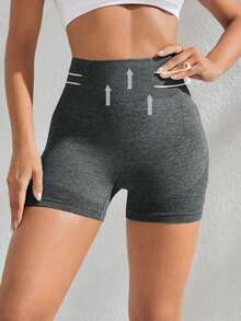 Sport Pantalones cortos deportivos sin costuras de cintura alta para mujer - Pantalones cortos con control de abdomen y elevación del trasero suave para correr, ciclismo, yoga, pickleball, ejercicio, uso diario, color negro - Gris - Ver 5