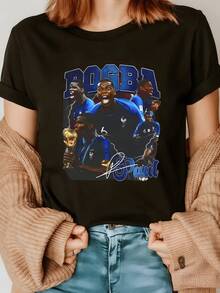 Scene Of Players Celebrating A Sporting Triumph With Blue And Gold Tones That Reflect Energy, Passion And National Pride. Modern Casual Women's T-Shirt For Football Lovers - 黑色 - 查看 1