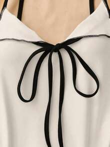 Top de tirantes con lazo y ribete de lechuga en contraste, elegante y ajustado, top para salir para mujeres, apto para el estilo del milenio - Blanco - Ver 4