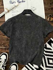 Casual Short-Sleeved T-Shirt With A Print Of A Dog Drinking Bubble Tea, Round Neck Design, Suitable For Summer And Autumn, Excellent For Daily And Outdoor Wear, Women's Graphic T-Shirt With A Snowflake Print In Black, Plus Size - 黑色 - 查看 2