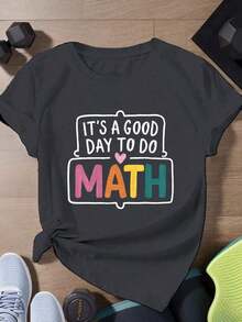 Plus Size Women's Short Sleeve Sports T-Shirt - Math Day - Black - View 7