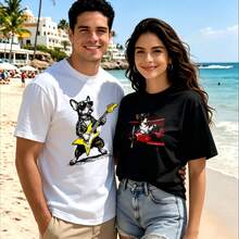 2-Piece Couple Matching Pattern T-Shirt, 100% Cotton, Loose Fit, Soft And Breathable, Casual Round Neck Short Sleeved Top Mona Lisa With Bubble Gum Venus De Milo With Sunglasses Versatile Patterns No Picky Combinations Coordinated Dating Casual Travel Simple And Cartoonish Printing Styles High - 白色 - 查看 1