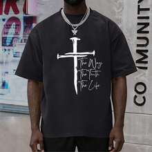 Camisetas Cristianas para Hombre, Camiseta con Cruz de Fe, Camisetas Religiosas de Jesús, Camisetas con Versículos Bíblicos Inspiradores, Camisetas Gráficas de Talla Grande LQSN - Negro - Ver 3