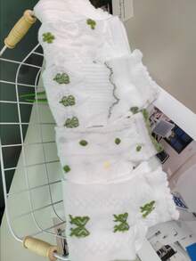 1/5 双装 女士夏季薄蕾丝短袜 荷叶边低帮船袜 隐形袜 - 彩色 - 查看 5