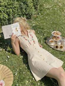 MOD Vestido con hombros descubiertos bordado a mano en estilo bohemio, 100% algodón - Estilo occidental, vintage de los 70, lindo, para citas, fiestas, uso en verano y primavera, vacaciones, picnics, festivales, cumpleaños - Albaricoque - Ver 4