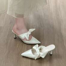 Zapatos de tacón para mujer Zapatos de tacón alto para mujer, nuevo modelo de primavera-verano, francés, con lazo en la puntera, sandalias de tacón para llevar por fuera - Beis - Ver 6