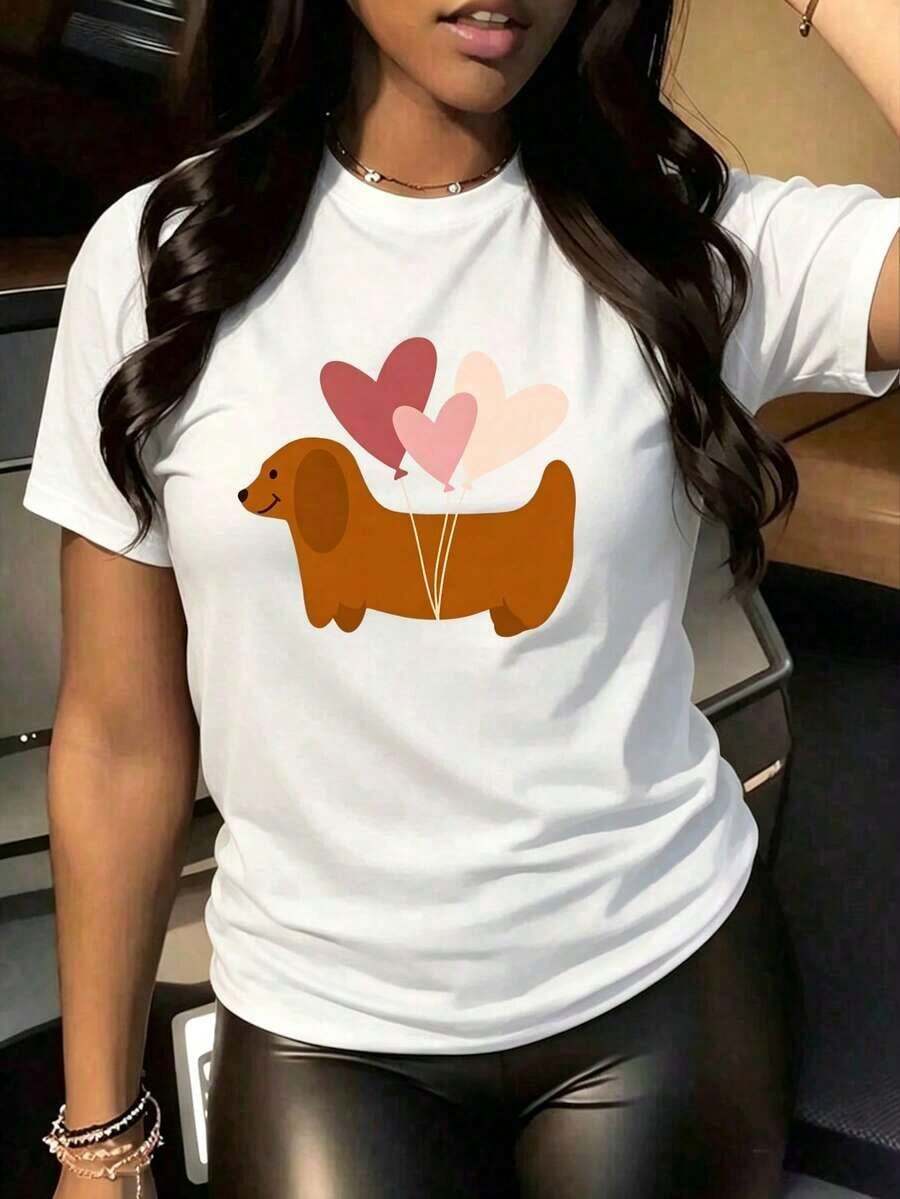Camiseta Oversize Talla Grande Mujer con Estampado de Corazones y Leopardo - Ropa Casual Chic para Mujeres - Blanco-2 - Ver 1