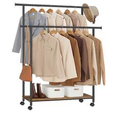 SONGMICS Perchero de ropa con 2 barras y ruedas, de 38.8 pulgadas, con estante para colgar ropa, capacidad de carga de hasta 220 lb, para dormitorio y armario - Marrón rústico y negro tinta - Ver 2