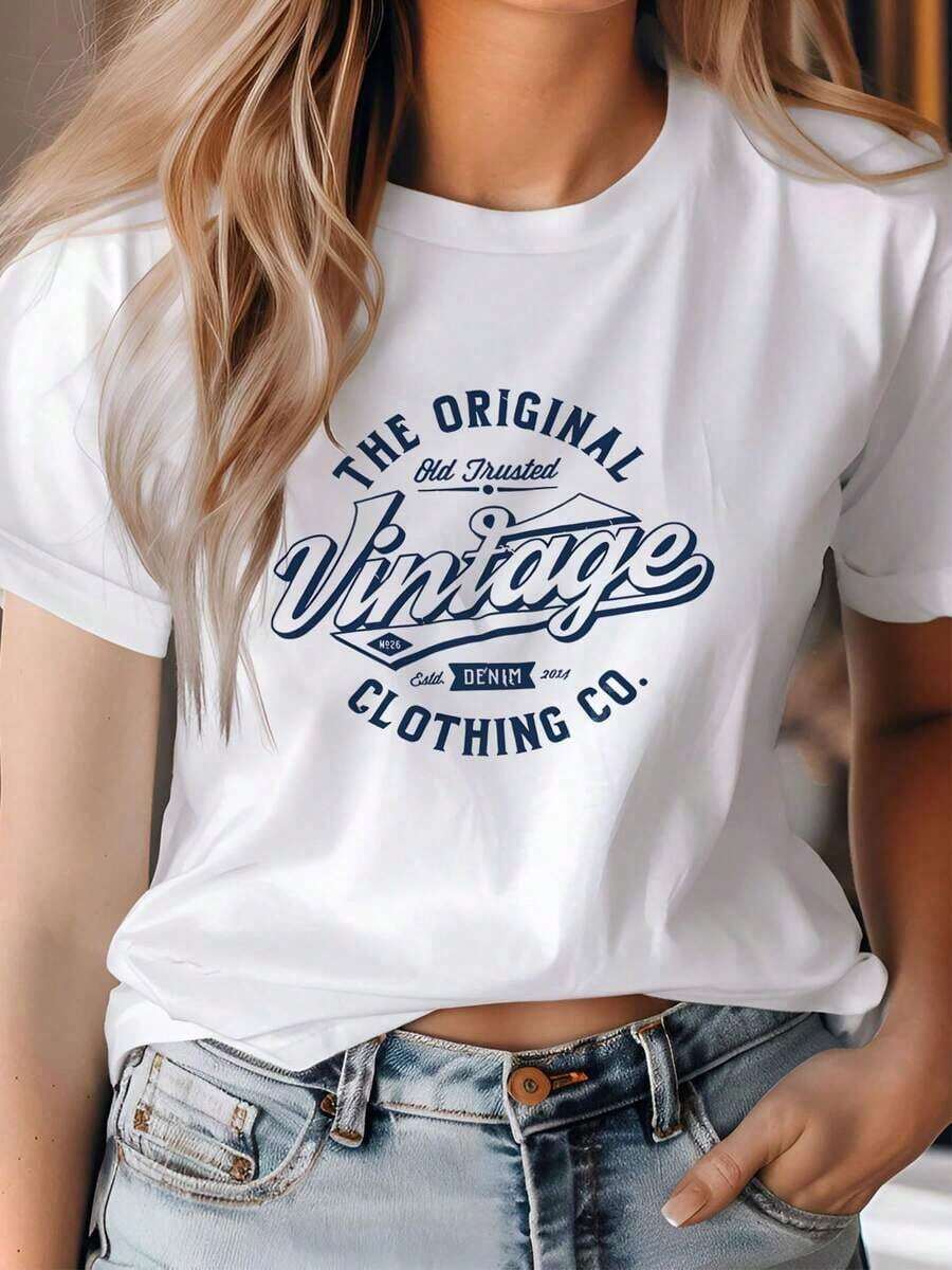 Women's Crew Neck T-Shirt With Anime Letter Print, Modern And Minimalist Style | Simple And Versatile Design, Essential Casual Wear For Everyday Life, Shows A Natural And Elegant Style, Essential For Summer Parties, Local Delivery, Casual For Everyday Wear. - 白色 - 查看 1
