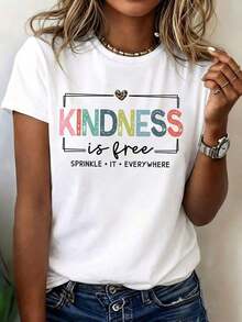 Women's Printed T-Shirt With A Creative Design, Round Neck, Long Sleeves, Simple, Elegant, Classic Design, Soft And Comfortable Women's Clothing. - 白色 - 查看 1