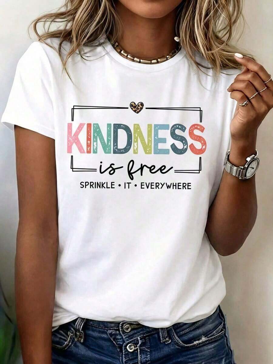 Women's Printed T-Shirt With A Creative Design, Round Neck, Long Sleeves, Simple, Elegant, Classic Design, Soft And Comfortable Women's Clothing. - 白色 - 查看 1