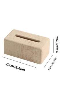 1pc Resin Modern Tissue Box Holder, 8.66" X 4.72" Rectangular Faux Stone Art Design Tissue Box, Suitable For Home & Bathroom Decor, Bedroom & Living Room Tabletop Storage, Office Home Decor - Multicolor - View 3