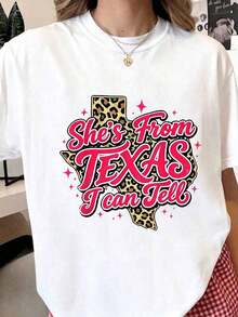 Mexican, She's From Texas, I Can Tell, Retro Vintage Texas Girl T-Shirt, Casual Summer Graphic Tee For Women,  Summer Cotton T-Shirt. - 白色 - 查看 10