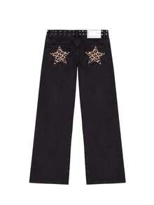Pantalones vaqueros holgados con estampado de estrella estilo retro - Estrella con estampado de leopardo negro - Ver 8