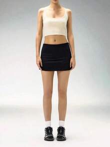 de unicolor de ajuste slim para mujer, falda corta y sexy de ajuste regular de color negro natural para mujer, uso casual diario, primavera/verano - Negro - Ver 3
