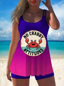 Women's Flowy Tummy Control Tankini Sets With NO CRABBY Design, Two Piece Tummy Control Bikini Swimsuits Blouson Tank Top With Boyshorts Bathing Suits  For Beach And Hot Springs / Summer Vacation Outfit - 紫色 - 查看 6