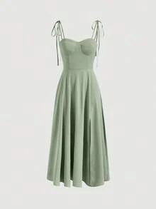 Vestido de tirantes unicolor de muslo con abertura - verde menta - Ver 1
