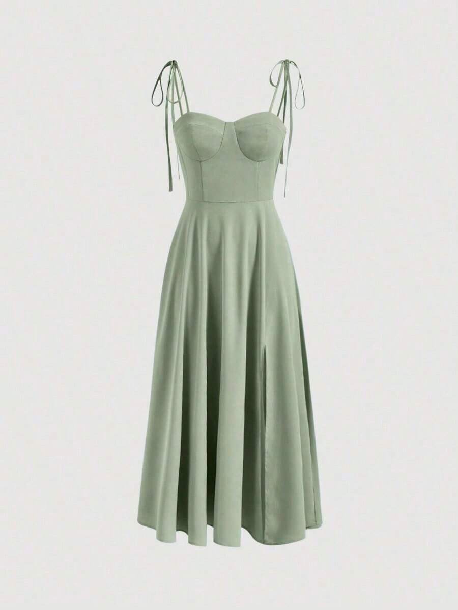 Vestido de tirantes unicolor de muslo con abertura - verde menta - Ver 1