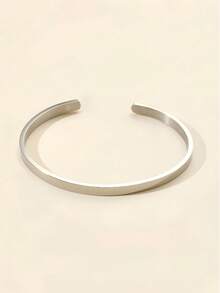 1 pieza Brazalete minimalista bañado en oro para mujer, brazalete de puño pulido y elegante, joyería de declaración apilable, accesorio delicado para uso diario, regalo perfecto para ella, fiesta, citas, boda, novia, uso casual - Plateado - Ver 3