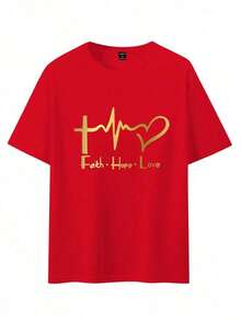 Camiseta de manga corta ManfinityJoysei para hombre, casual, de color sólido con letras en relieve, 100% algodón para verano. - Rojo 3 - Ver 3