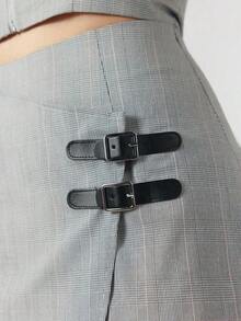 OverBlushhh Falda midi asimétrica con detalle de hebilla - Gris - Ver 4