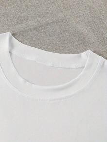 Graphic Print T-Shirt With Dropped Shoulders, Short Sleeves, Round Neck, Casual Top For Spring And Summer, Women's Clothing, Women's Blouses, Shirt. - 白色 - 查看 6