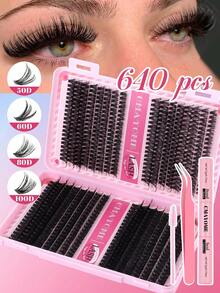 640 piezas/Set Pestañas postizas D-Curl dramáticas de 8-16 mm en set mixto, libro de pestañas inferiores DIY, pestañas individuales esponjosas y suaves, crea pestañas de mariposa voluminosas y naturales estilo Y2K, con base rosa, pegamento para pestañas DIY de larga duración, cepillo para pestañas, rizador de pestañas (50D+60D+80D+100D) - Multicolor - Ver 13