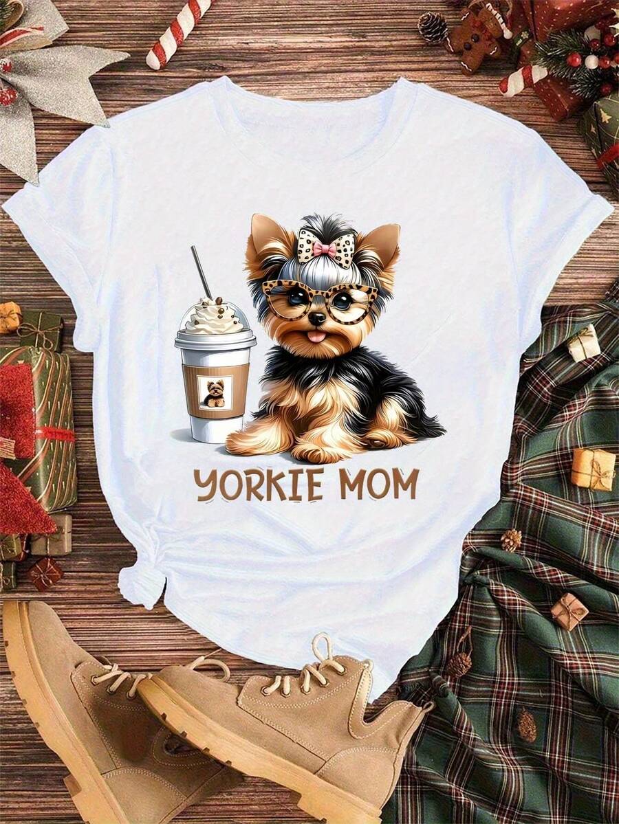 Women's Cotton T-Shirt With A Round Neck And Anime Letter Print. Simple Design, Comfortable And Breathable, Suitable For Casual Everyday Wear, Showcasing A Natural And Elegant Style. Essential For Summer Parties. Local Shipping. XMVX - White - View 1