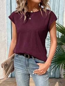 Camiseta casual de cuello redondo y mangas de murciélago - Morado Violeta - Ver 6