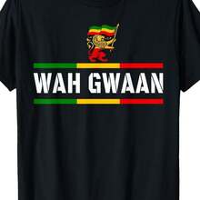 Wah Gwaan Jamaica Fari Roots Jamaican Reggae T-Shirt | Same Style For Men And Women, Summer 2026, Short Sleeve, Printed, Plain, Crew Neck, Slightly Stretchy, Regular Fit, Vintage Style, Graphic Pattern. Cotton T-Shirt. - 黑色 - 查看 7