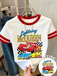 Disney Women's Y2K Colorblock Summer Crew Neck Short Sleeve T-Shirt-Breathable Crew Neck Casual Top With Disney's "Cars" Lightning McQueen Print Designed For Casual Attire - trắng - Xem 1
