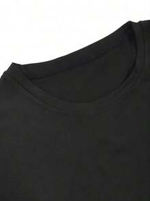 Singer's Printed T-Shirt, Harajuku Style, Neutral, Short Sleeve, Unisex, With Graphics, Plus Size. - Black 4 - View 3