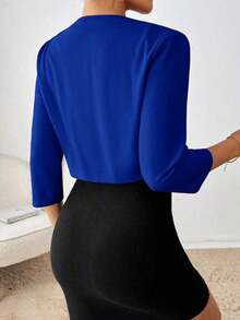 Blazer de moda casual y de negocios con frente abierto y plisado, de manga larga, para otoño/invierno - azul real - Ver 2