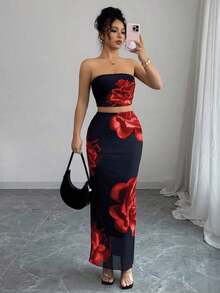 Conjunto de dos piezas para mujer para uso diario - Rojo - Ver 1