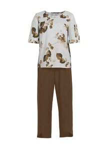 2 piezas Conjunto de top y pantalones casuales estampados para mujer - Marrón - Ver 3