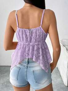 Camiseta de mujer con escote en V sexy y bajo asimétrico de encaje - Morado - Ver 3